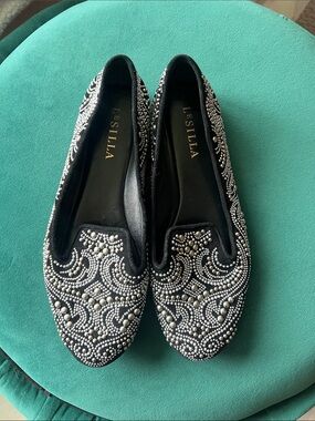 Black Embellished Beaded Loafers